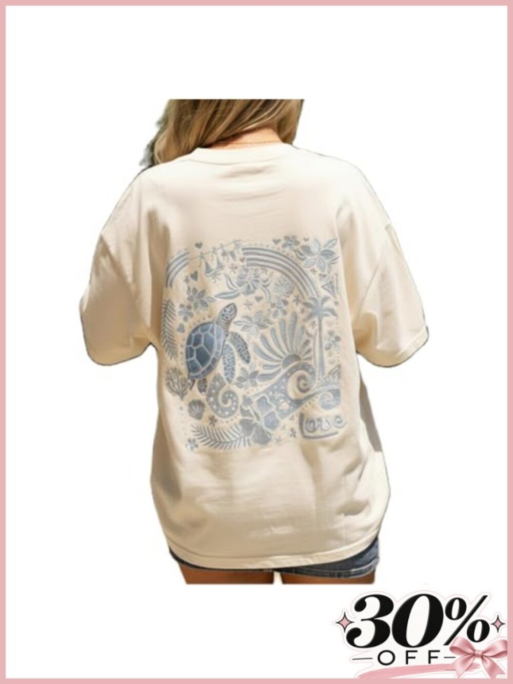Oversized Summer Graphic Tee Women Beach Ocean Short Sleeve Crewneck Loose